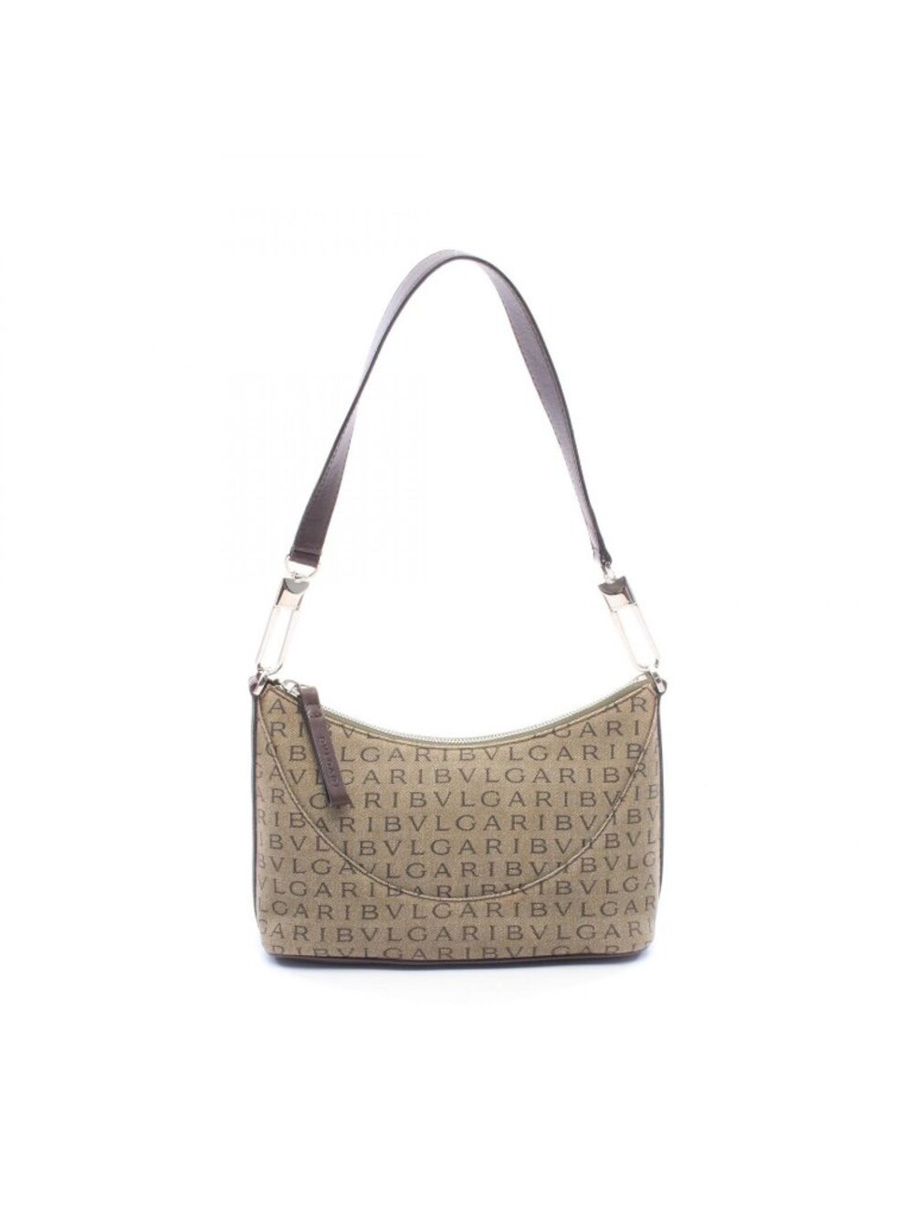 Bvlgari Shoulder Bag Logomania Khaki Brown Canvas Leather